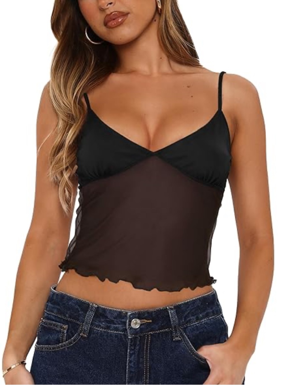 Black Sheer Mesh Cami Top — Women Intimates